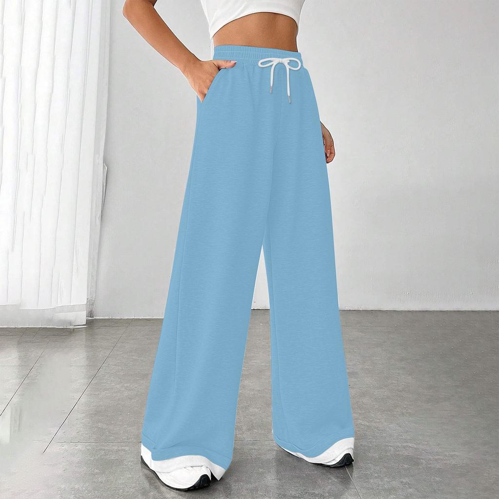 Women's Fashion Loose Drawstring Closed Waist Solid Color Casual Sports Pants Casual Pants