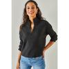 Women's Black Zippered High Collar Sweater Kzk-19000640