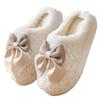 Winter Plush Bowknot Slippers Women  Korean Christmas New Year Warm Soft Home Indoor Casual Flat Bottom Slippers Gift Shoes