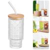 Stylish 16 Oz Glass Tumbler with Straw Lid and Cleaning Brush for Iced Coffee and Smoothies Begonia Pattern Design