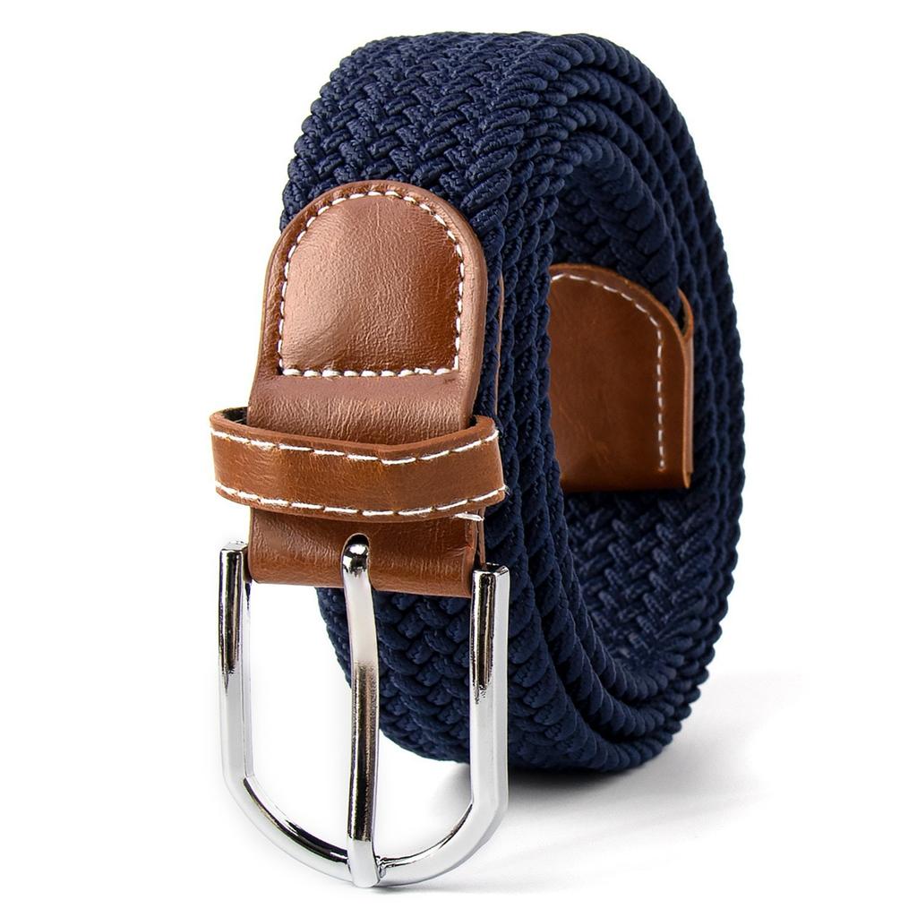 Belt Woven Canvas Belt Metal Buckle Men Women Elastic Braided Belt Punch Free
