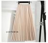 Qooth Elegant A Line Pleated Skirt Spring Summer Long Skirt Women Casual High Waisted Maxi Skirts JM0001