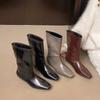 Fashion 2025Fall/Winter New Retro Square Toe Knight Boots Versatile Wedge Mid-Tube Booties for Women