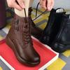 Retro Brown Women's Leather Boots Warm Flat Comfortable Fashionable Non-slip Snow Boots Slim Side Zipper Lace Up Women Shoes