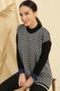 Houndstooth Patterned Plus Size Knitwear Tunic with Stripes On Sleeves and Hem