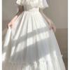 Gentle Style White Puff Sleeve Dress Vintage Women's Dress