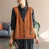 Spring and Autumn Knitted Cotton Tank Top with V-neck Embroidered Shoulder and Rural Style Knitted Vest Cardigan for Women