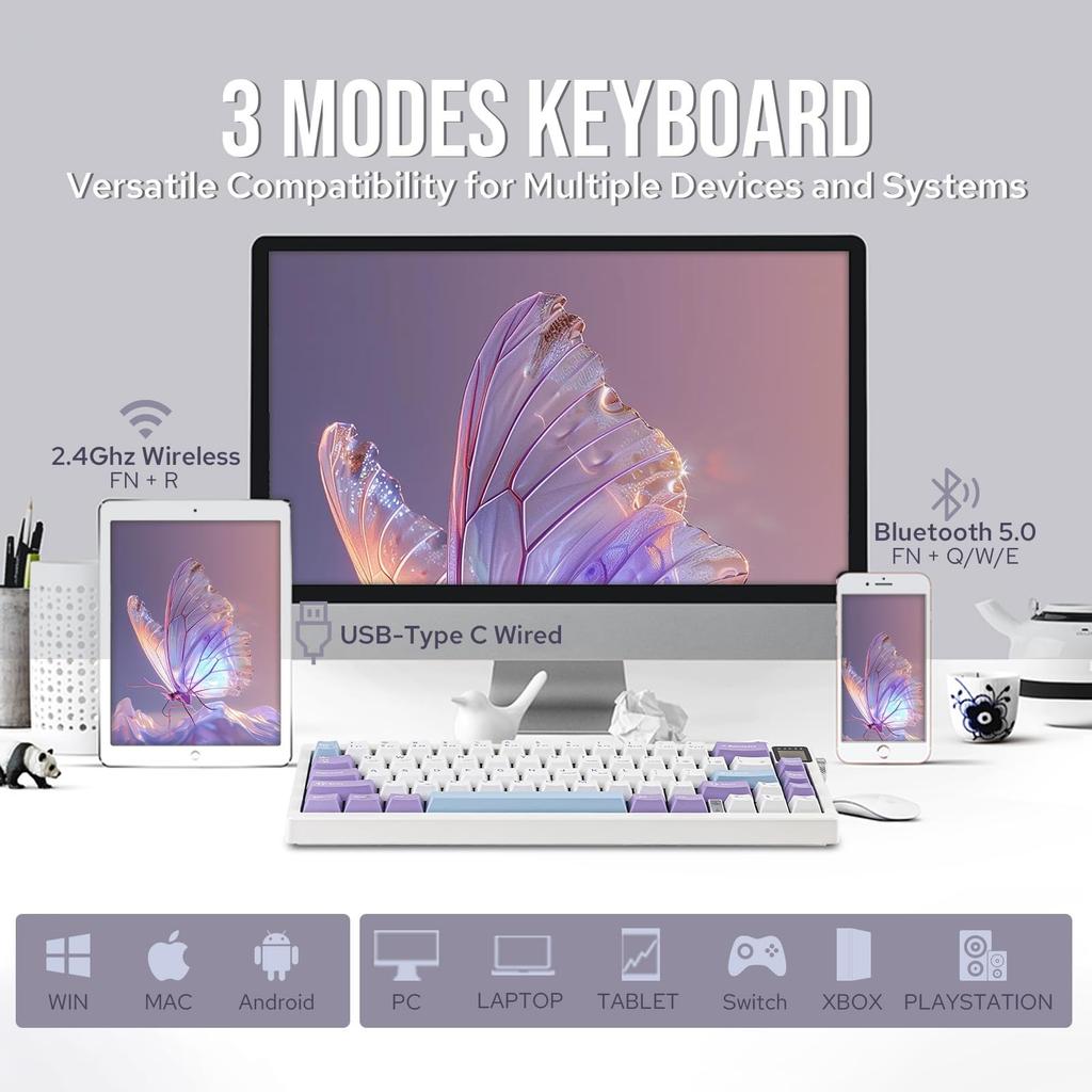 MechLands AJAZZ AK650 Gasket Mechanical Keyboard with TFT Screen and Wireless Gaming 5000mAh with Plate and and Certified by Technical Standards New!