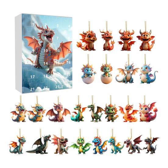 Christmas Advent Calendar 24 Acrylic Christmas Tree Ornaments Dinosaur Pendant Festive Bag Charms Creative Countdown Decor for Home Holiday Party