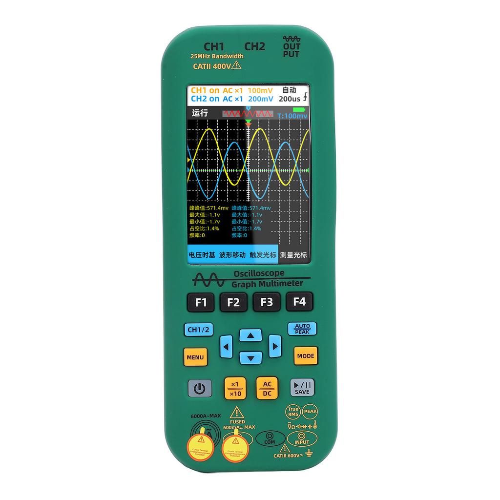 Oscilloscope Multimeter Signal Generator 3 In 1 Large Screen Dual Channel 25MHZ Bandwidth 208 MSa/s 