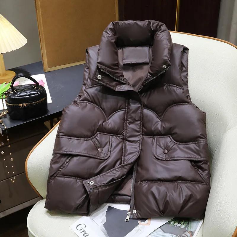 Down Cotton Vest Women Autumn Winter Stand Collar All-Match Warm Sleeveless Waistcoat Jacket Ladies Female Tops
