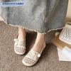 New Style Beige Loafer Shoes for Women 2024 Summer Flower Hollow Out Flats Retro Brown Summer Leather Sneakers