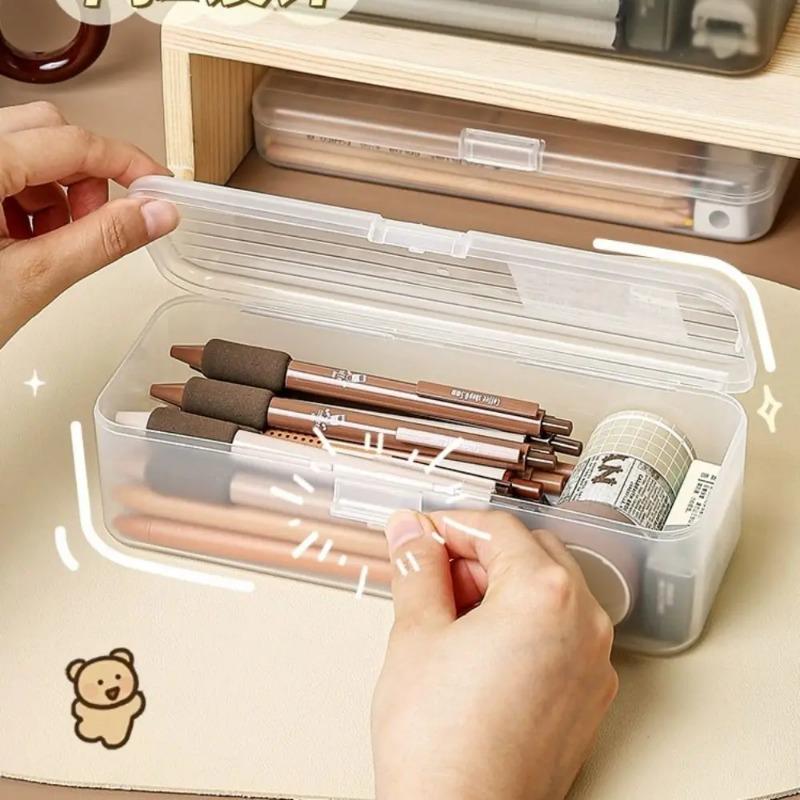 Simple Large Capacity Storage Box Transparent Multi-function Pencil Case Plastic Desktop Organizer Student Stationery Box