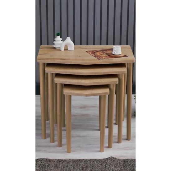 Karaca 4-Piece Nesting Table - Service Table - Side Table - Oak (RIVOLI)