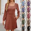 Long-Sleeve Women'S Knitted Dress With Pockets Square Neck Slim-Fit Dresses Pure-Color Knitting Elegant Dress For Female