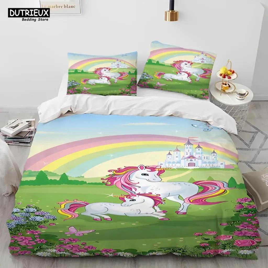 Unicorn Cute Cartoon Comforter Bedding Set,Duvet Cover Bed Set Quilt Cover Pillowcase,Queen Bedding Set