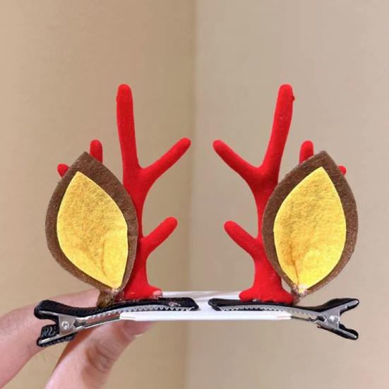 1 Pair Kids Reindeer Antler Hair Clips Soft Plush Christmas Hairpin for Baby Girl Toddler Cute Photo Prop Party Hair Accessory