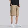 Men Shorts Adjustable Drawstring Waist Casual Trousers with Reinforced Pockets Solid Color Wide