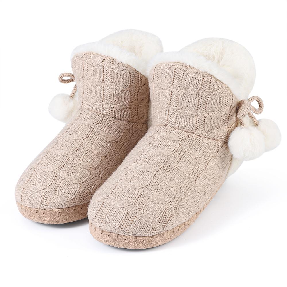Fashion Comwarm Fur Fuzzy Snow Boots For Women Knit Plush Winter Slippers Non-slip Furry Flat Ankle Boots Warm Fluffy House Cotton Shoes
