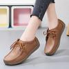 2024New Bean Shoes Women's Large Size Cowhide Mother Shoes Soft Sole Casual Shoes Lace-up Single Shoes