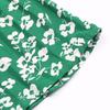 Women Summer Green Floral Print Pleated Dress Short Sleeve O Neck Lace Up