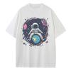 Loose T-Shirt Cotton Pattern T-Shirt Designer Clothing Space Earth Astronaut Drop Shoulder Vintage Neutral Top Versatile T-Shirt