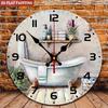 Bathroom Theme Wall Clock. Bathtub & Plants Design, Silent for Kitchen or Living Room.