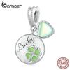 925 Sterling Silver Four-leaf Clover Hanging Bead Green Heart Pendant Charms for Women Bracelet DIY Fine Jewelry