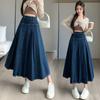Chic Pleated Jeans Skirts Spring Autumn High Waist Long Washing Ladies Straight Women Loose Denim Midi Skirts
