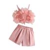 Girls Cute Fashion Suspenders Solid Color Shorts Set 2025 Summer Kids Casual Sports Set
