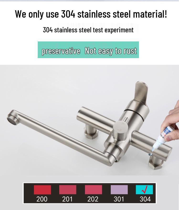 304 Stainless Steel Dual-Use Kitchen Faucet: Hot/Cold, Floor-Standing, Thickened for Vegetable Sink