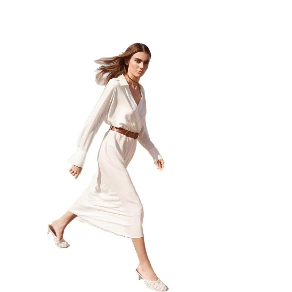 Spring 2025 European & American Women's Silk Satin Belted Dress