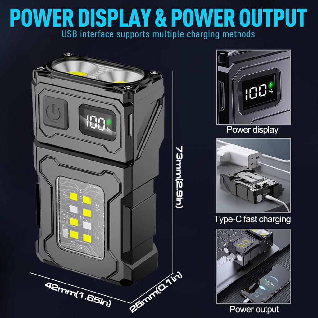 Mini Keychain Flashlight with Hat Clip 6 Modes Rechargeable LED Flashlights Waterproof Torch Compact Pocket Work Light