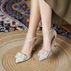 New High Heels Pointed Toe Buckle Sequined Pearl Sandals Fashionable and Versatile Stiletto Shoes