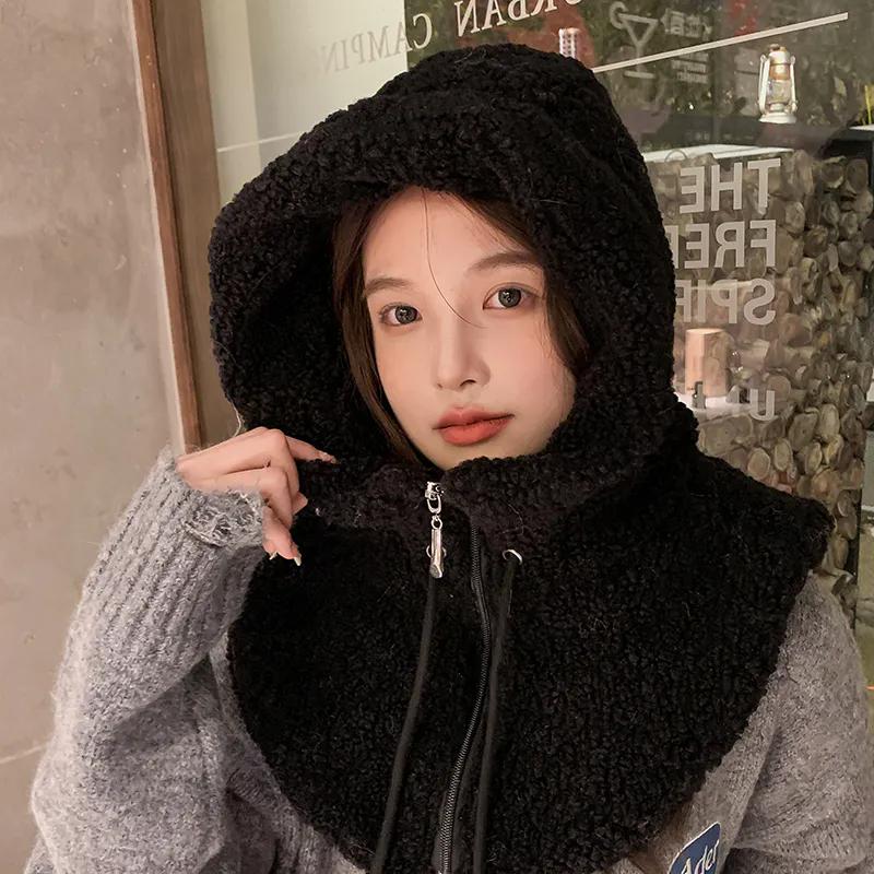 WTEMPO Autumn Winter Large Size Hooded Shawl Hats Women's Thickened Plush Warm Hats Outdoor Cycling Skiing Soft Ear Protection Hats