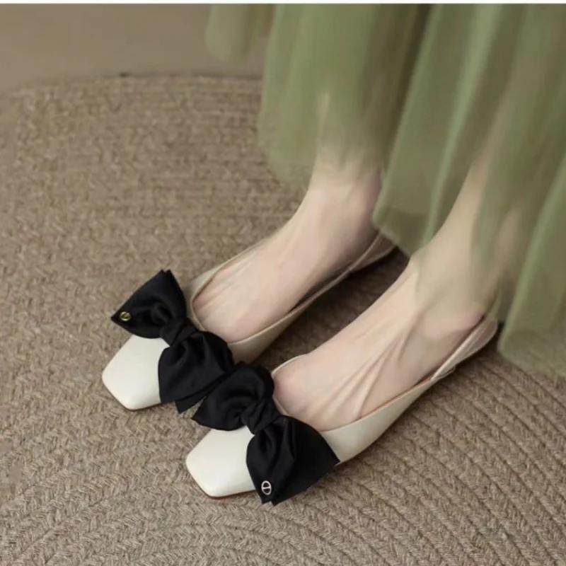 Summer Selling Women's Roman Sandals Fashion Bow Round Toe Flat Mules Ladies Trend Designer Sexy Banquet Slingback Sandals 2024
