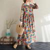 Early Spring Floral Vacation Style Travel Round Neck Loose Casual Retro Long Skirt with Meat Covering Long Sleeved Dress for Women Dresses