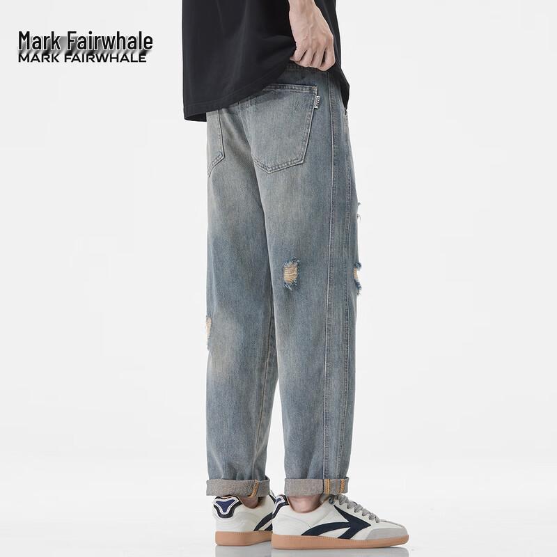 Mark Fairwhale Men's Distressed Loose Straight-Leg Cropped Jeans