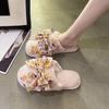 Internet Celebrity Fashion Small Fresh Indoor Cotton Slippers Women 2025 Flat Bottom Home Floral Bow Cotton Slippers Women Outside Wear