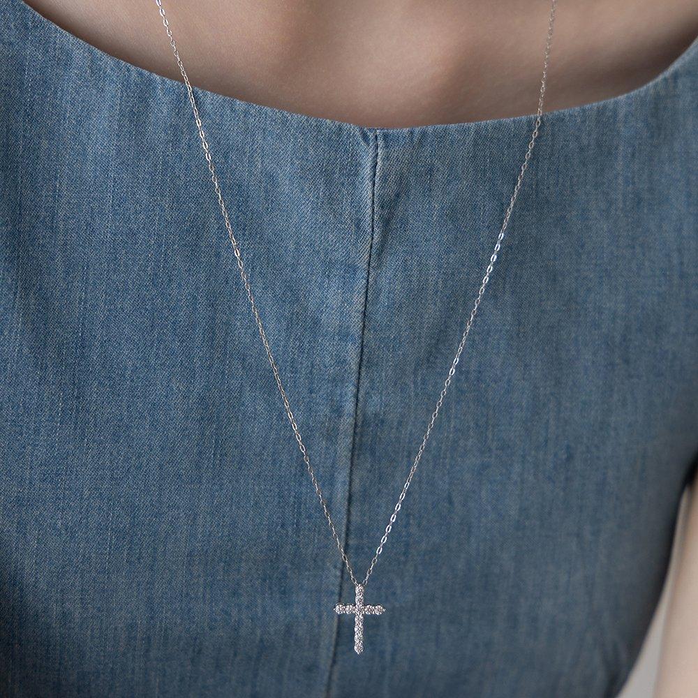 (92.5 Silver) Claire Cross Pendant Long Necklace Nz2487