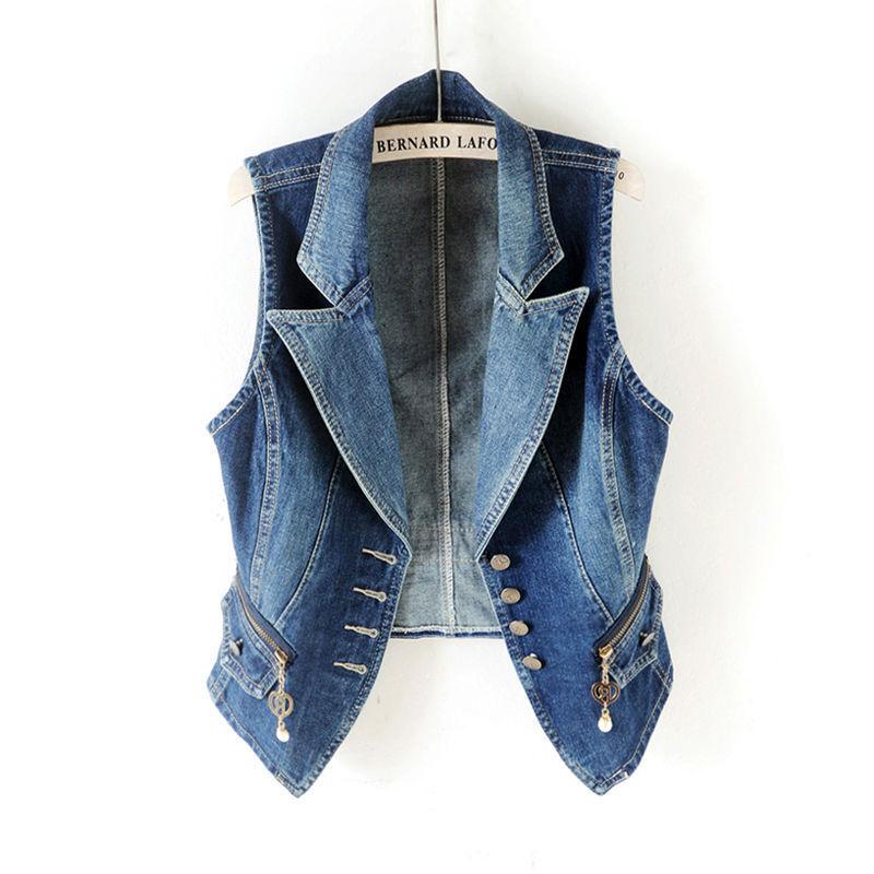 Denim Vest Women Clothes New Vintage Hole Sleeveless Jean Waistcoat Short Jacket Female Outerwear