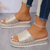 2024 Summer Style Hemp Rope Braided Thick-soled Wedge-heeled Slippers for Women Large Size One-line Sandals for Women