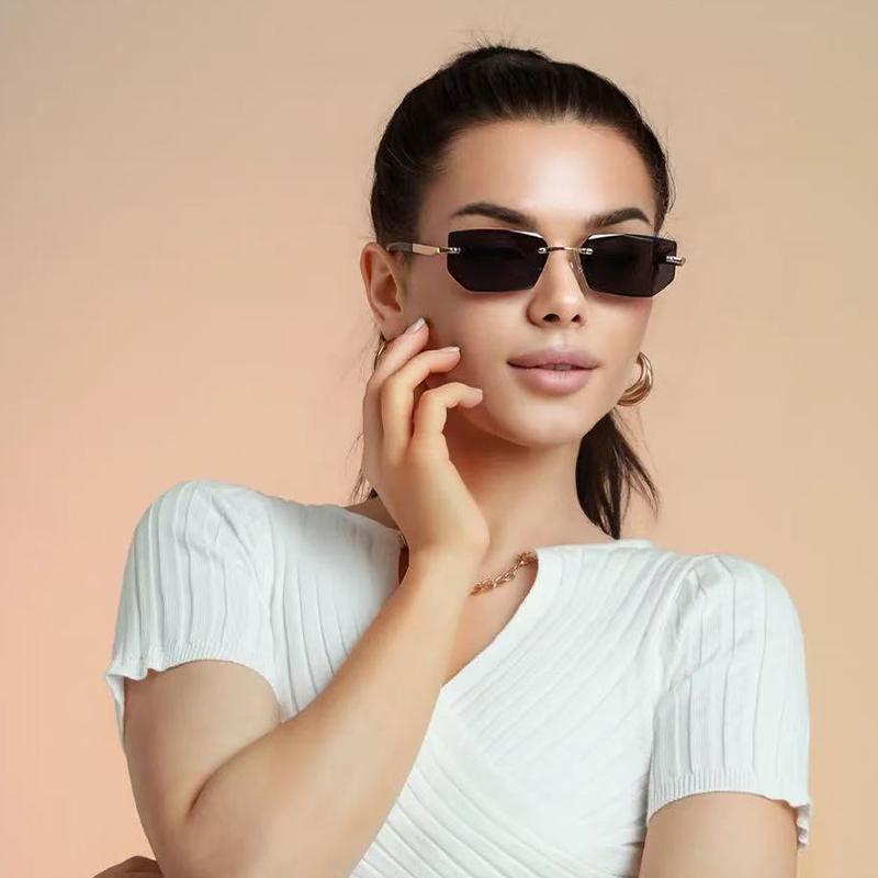 New Polygonal Frameless Glasses For Women With High-end Literary Retro Sunglasses Fashion Sunglasses 336