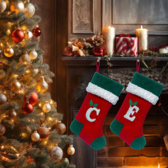 18 Inches Monogram Christmas Stockings with Letters Embroidered Initials Xmas Hanging Stockings for Fireplace