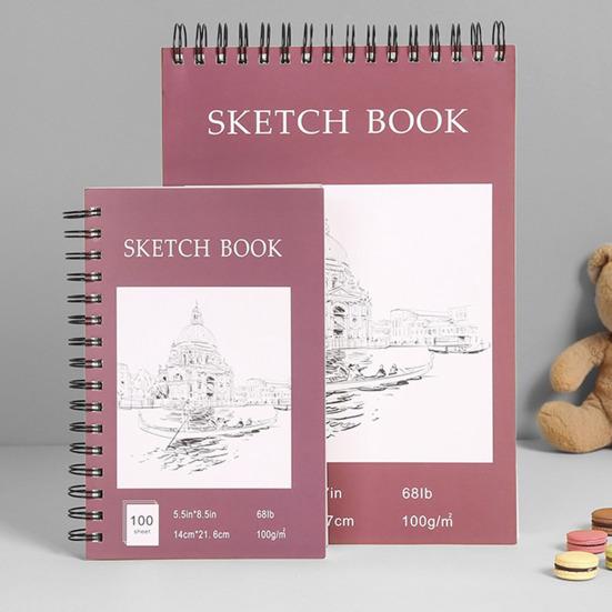 A4 Hardcover Sketch Book Spiral Wire Bound 100 Sheets Acid Free Thick Paper Artist Art Student Sketching Drawing Writing Sketchbook Art Supplies