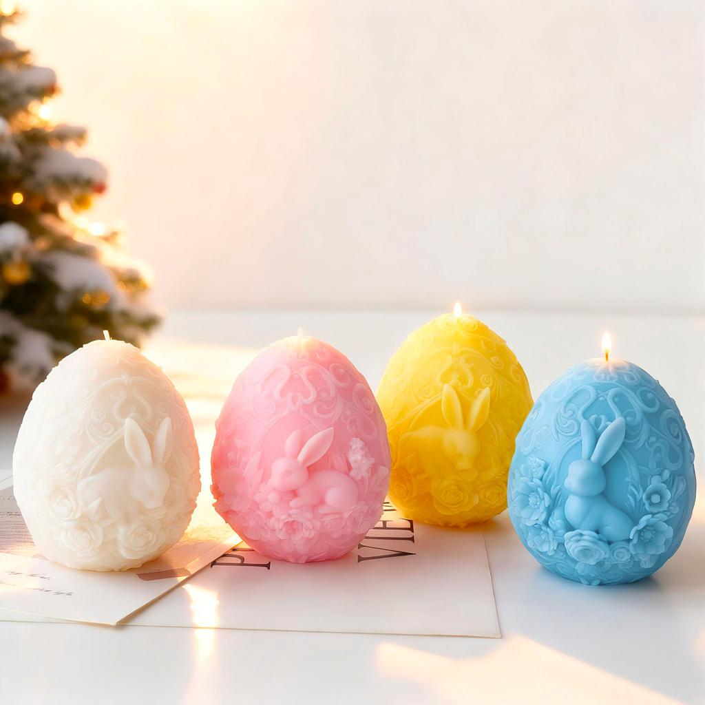 DIY Flowers Egg Easter Candle Silicone Mold Handmade Aroma Candle Easter Egg Relief Bunny Molds Gypsum Form Resin Mould
