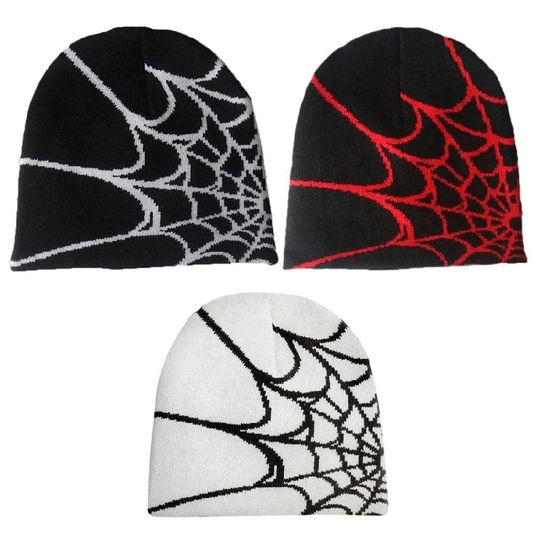 Шапка-бини «Паутина» Y2K Шапка-бини вязаная шапка-бини Шапка «Паутина» Y2k Мешковатая шапка-бини с напуском Skullies Шапка-бини Кепка с черепом