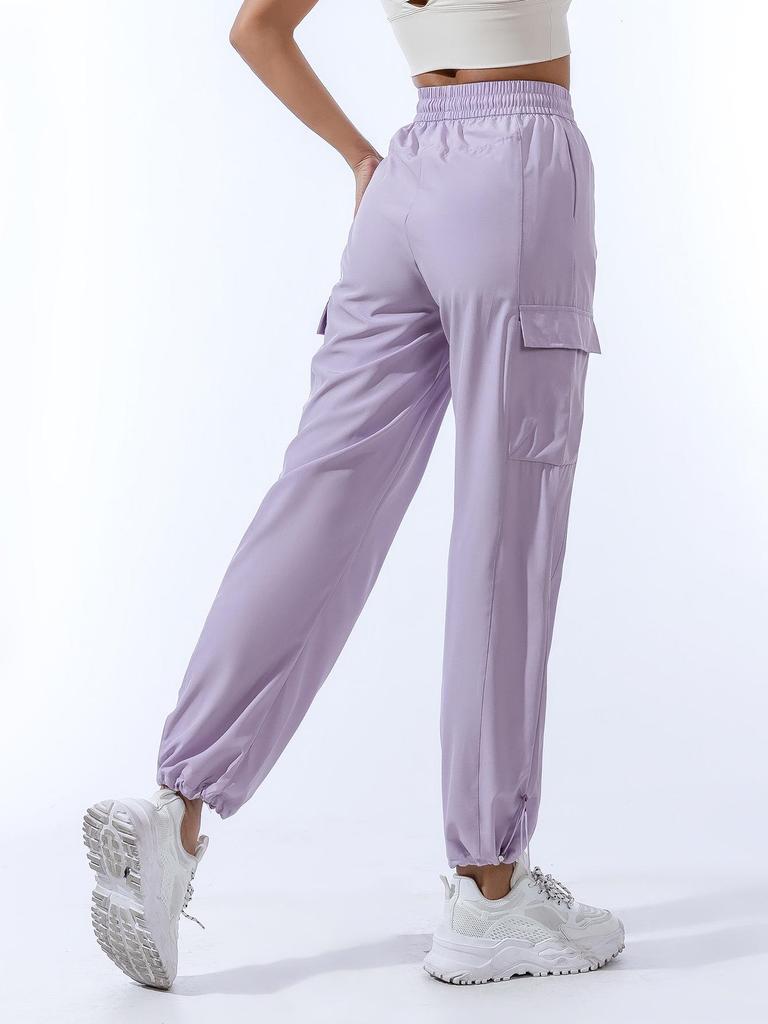 Women's Quick-Dry Summer Cargo Pants - Tapered, Breathable, Loose, Cuffed, Wide-Leg, Elastic, Thin Style for Running and Sport Activities.