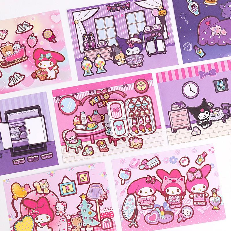 My Melody Play Home Quiet Book Luxury Dress Up Stickers Kuromi Scene Collage Set Gift Box 3D Three Dimensional Stickers Toy