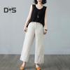Women Casual Pants Elastic High Waist Buttons Zipper Fly Long Trousers with Pockets Solid Color Straight Wide Leg Slacks Daily Wear
